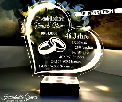 Geschenk Lavendelhochzeit Gravur  46 Jahre Hochzeitstag Gravur BELEUCHTET LED