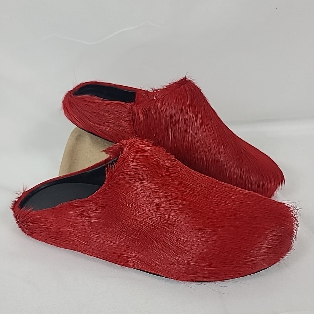 Fashion Women Red Horse Hair Shoe Fur Mules Flat Slides Flat
