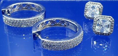 Lovely Sterling Silver CZ Hoop and Stud Earrings Stamped FZN 925 SJ 925