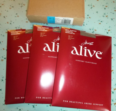 3 PK Vtg Hanes Alive #810 Control Top Support Panty Hose Town Taupe Size F
