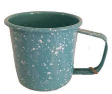 Fiddle+Fern Enamel Mug Coffee Tea Camping Cup,Light Turquoise/White Speckles NWT