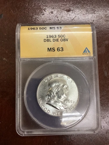 1963 50C MS63 DBL DIE OBV ANACS