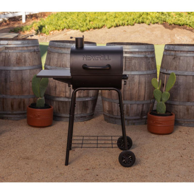 Black Barrel Charcoal Grill, Porcelain Steel Wire Cooking Grids BBQ Durable NEW