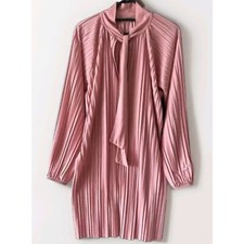 Zara Tie-Neck Pleated Shift Dress Women's Size S