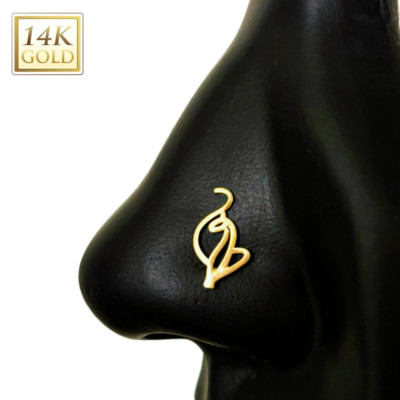 Baby Phat Cat 14kt Solid Gold Nose Stud Hypoallergenic Real Gold Nose Ring