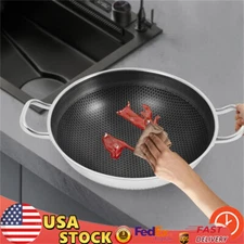 Skillet With Lid 14 Inch Non Stick Paella Pan Stainless Steel Frying/Cooking Pan