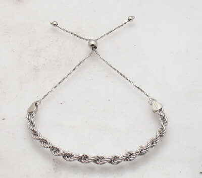 Adjustable Twisted Rope Bracelet Box Chain Anti-Tarnish Real 925 Sterling Silver