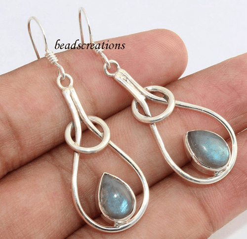 Pendientes colgantes de plata de ley 925 con piedras preciosas de labradorita para regalo de Navidad - Imagen 5 de 6
