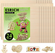 24 Pack Basswood Sheets 1/8 X 12 X 12 Inch for Crafts, Basswood
