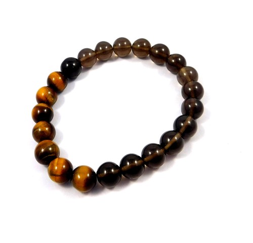 100 % natürliches Rauchquarz & Tigerauge Edelstein Armband 8 mm rund Großhandel - Bild 17 von 27