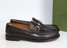 New sz 10.5 US / 9.5 UK GUCCI Kaveh Logo Horsebit Brown Leather Loafer Men Shoes