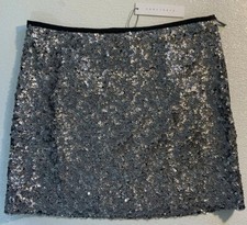 NEW SANCTUARY Womens Silver Sequin Skirt Size Small Black Lined Side Zip
