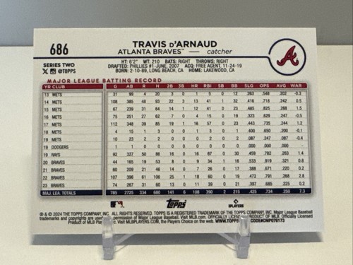 2024 Topps 582 Montgomery Club Set Foil Travis d'Arnaud Atlanta Braves #686 - Picture 2 of 2