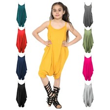 Girls Jumpsuit Cami Thin Strap Lagenlook Romper Drape Baggy Harem Playsuit 3-14