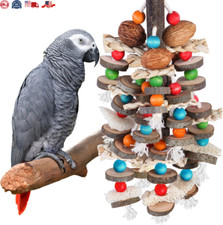 Large Parrot Toys Bird Chewing Toys-Natural Nuts Corn Loofah Wooden Bird