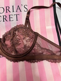 Victorias Secret Vintage Designer Collection Swarovski Bra BEAUTIFUL  Brown