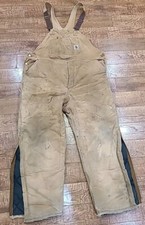 VTG Carhartt Duck Canvas Double Knee Insulated Distressed Bib Overalls 52x30