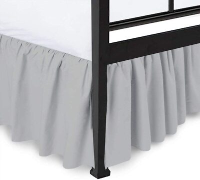Ruffled Bed Skirt with Split Corners Queen LT- Gray 18inch Drop 100%Cotton 600TC