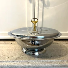 Kromex Serving Dish Bowl With Cover MCM & Fitted Pyrex Bowl - Chrome