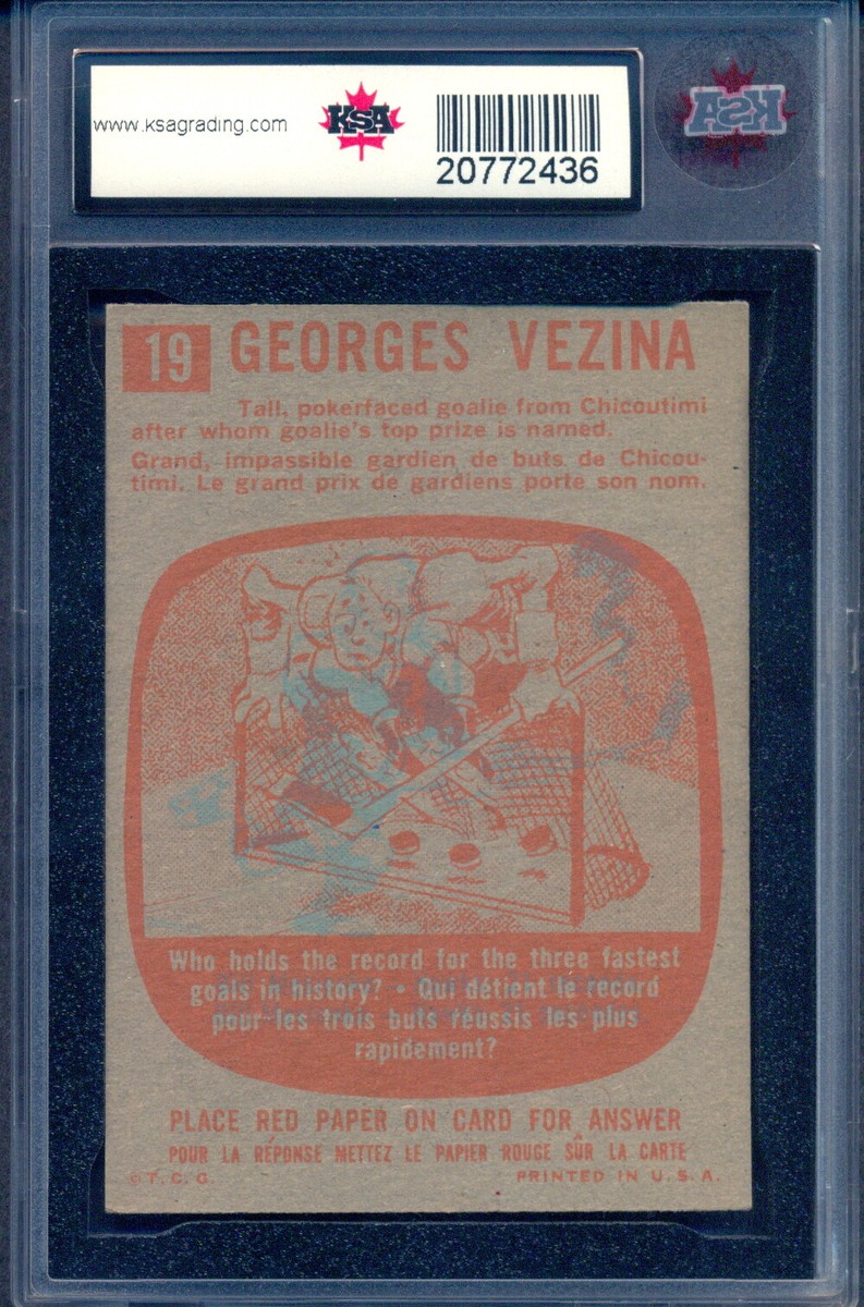 1960 TOPPS Hockey #19 ALL-TIME GREATS GEORGE VEZINA Graded KSA 8.5