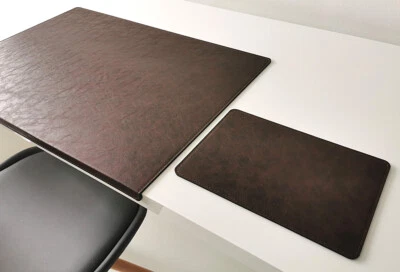 PROFI MATS Gewinkelte Schreibtischunterlage mit Mauspad Lora Kunst Leder 60x38 Dunkel Braun