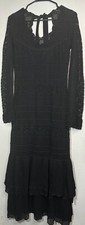 NWOT Polo Ralph Lauren Womens Crocheted Dress Black S Pointelle Knit Ruffle Hem