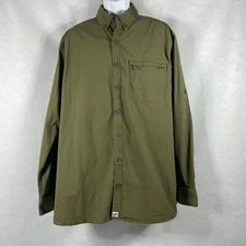 Duluth Trading Shirt Mens XL Tall Green Button Up Zip Pocket Cotton Long Sleeve
