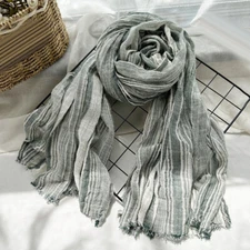 Women's Cotton Scarf Striped Shawls Muslim Headscarves Turban Hijabs Head Wraps