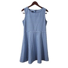 Talbots Sleeveless Blue Geometric Print A-Line Midi Dress Size Large