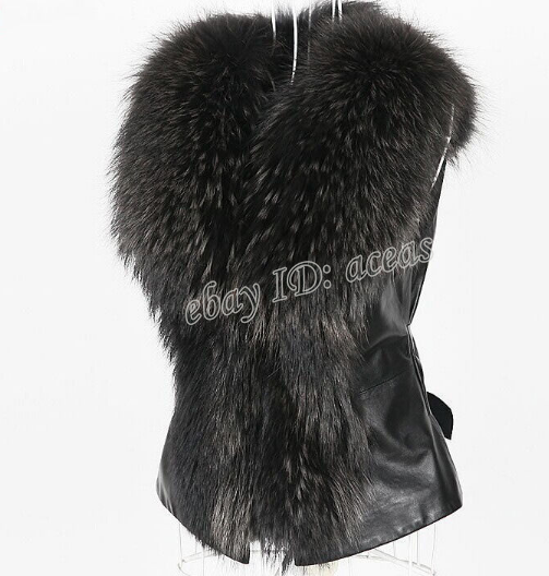 Womens Vest Faux Fur Collar Blend Leather Coats Slim Plus Winter Warm