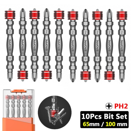 10pcs Double Ended PH2 Screwdriver Bit Set 65mm 100mm 1/4 with Alu Magnetic Ring