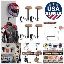 Sturdy Steel & Wood Helmet Holder - 4 Pack Wall Mount for Organized Storage