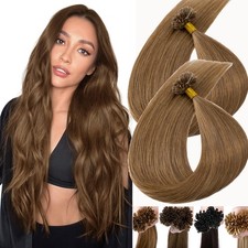 1G Nail U Tip Keratin Real Human Hair Extensions Pre Bonded Fusion Brown 16"-24"