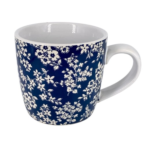 Fat Face Floral Becher dunkelblau weiß Spülmaschinenfest Tee Kaffee Tasse