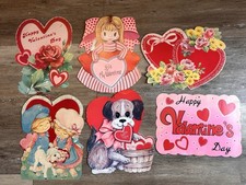 Vintage Valentine Die Cut cardboard Wall Decorations lot of 6