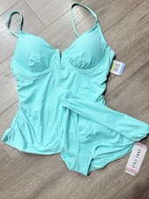 New Anne Cole Womens Aqua Underwire Beachwear Tankini Swim Top Size Large