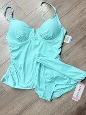 New Anne Cole Womens Aqua Underwire Beachwear Tankini Swim Top Size Large