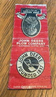 Very Rare John Deere Plow Company Kansas City Missouri Matchbook Cover