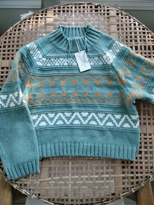Green Womens M Pullover Sweater Mock Neck 21x22 Heavy Ted Fair Isle Universal