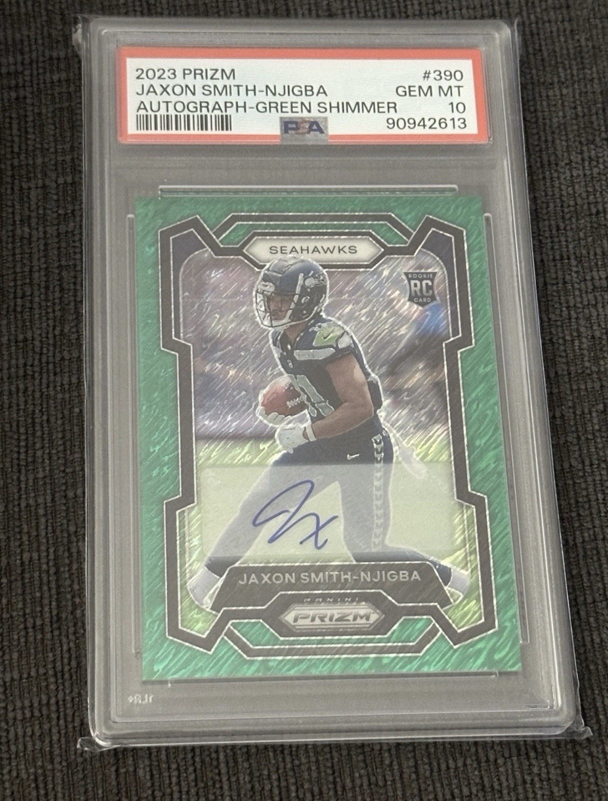 Panini Prizm Jaxon Smith-Njigba Rookie Auto Green Shimmer #390 PSA 10 /5