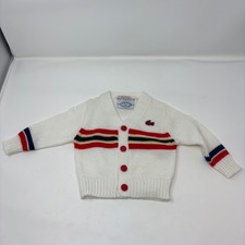 Kids Vintage Lacoste Izod Cardigan Sweater Striped White Red Blue Medium M