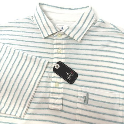Johnnie-O Mens Small Matthis Striped Polo Shirt White Blue NEW JMP07180