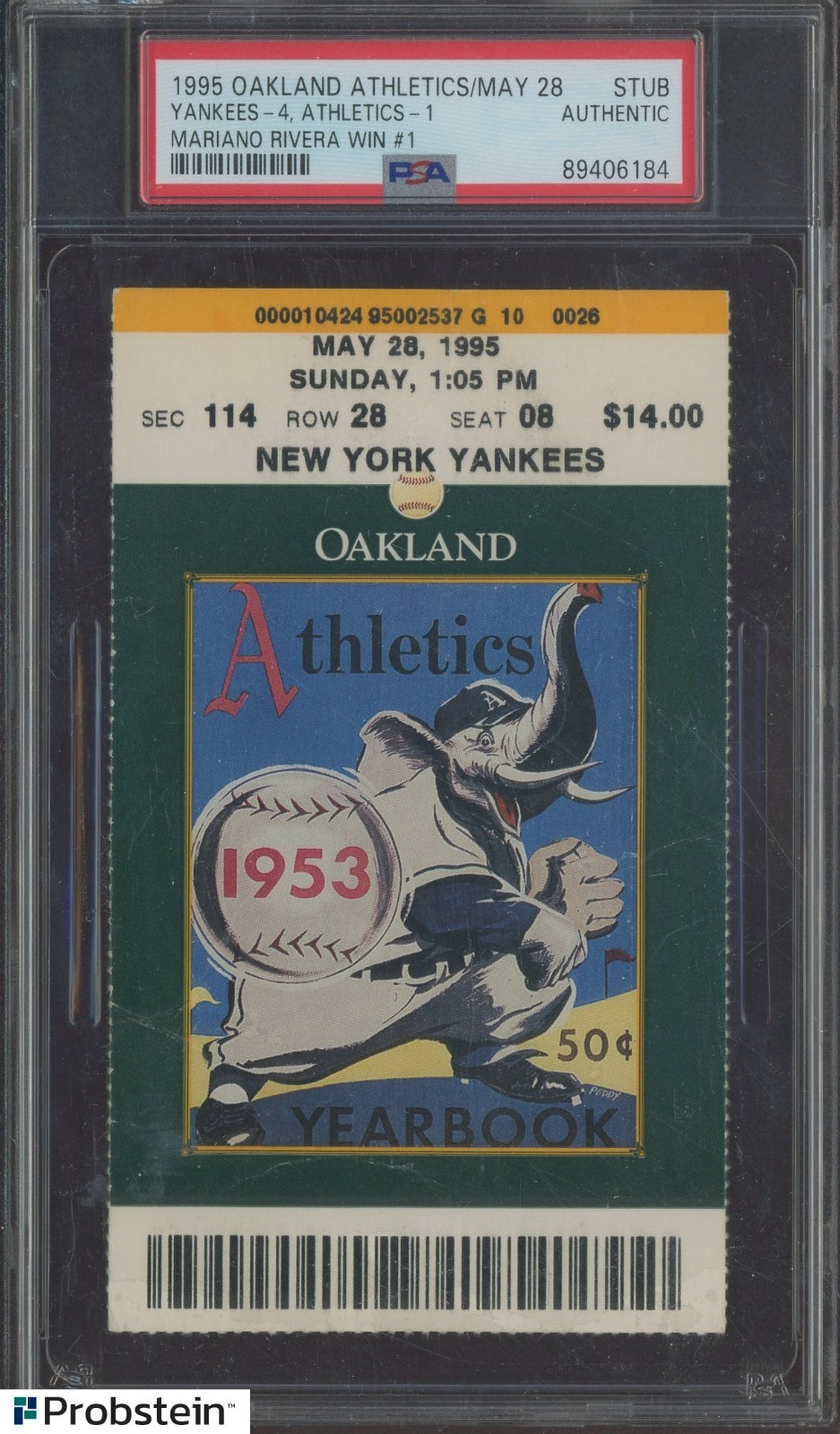 Mariano Rivera HOF 1st Major League Win 1995 Yankees A's Ticket PSA *LOW POP*