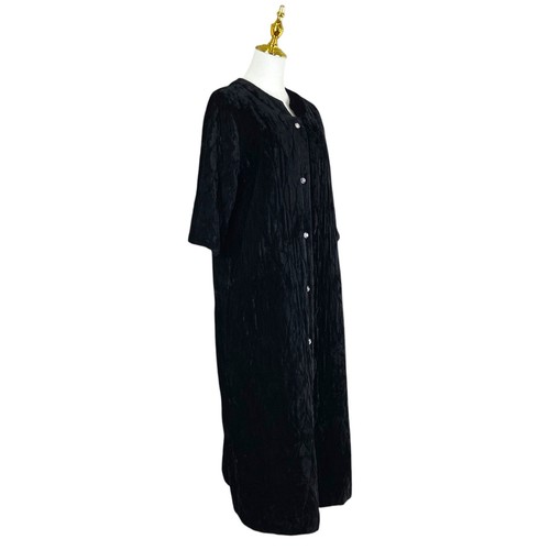 Vintage 60s MOD Black Quilted Velvet Pink Lined Dressing Gown Robe Womens Size M - Picture 6 of 22