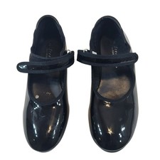 Danskin Freesytle Tap Shoes, Girls 2, Black Patent Leather,Hook  Loop Strap,EUC