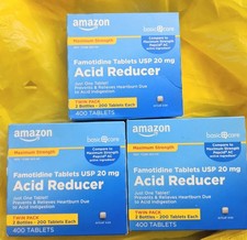 Amazon Basic Care Max Strength Famotidine 20mg - Heartburn Relief, 3 bxs of 400