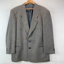 VTG Giorgio Armani Le Collezioni Mens 44 Houndstooth Wool Linen Blazer Jacket IT