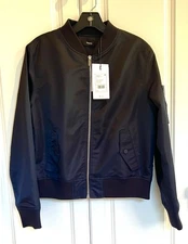 NWT Women's Theory size Large nocturne navy nylon classic bomber jacket $395