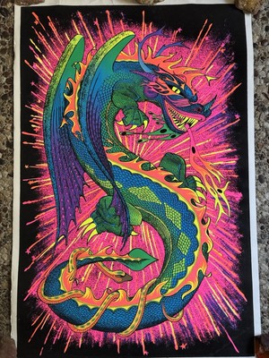 VINTAGE BLACKLIGHT POSTER FIRE DRAGON #988 1972 Funky Enterprises