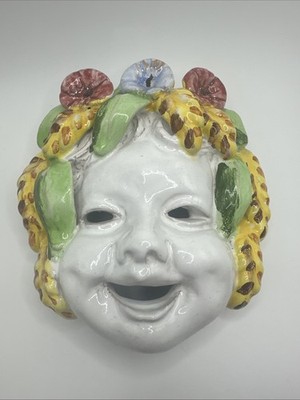 Amalfi Italian Pottery Face Kitchen Mask ITALY Majolica Bacchus  Hanging
